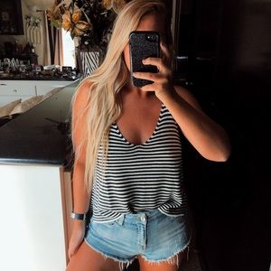 Black and white striped knit tank top